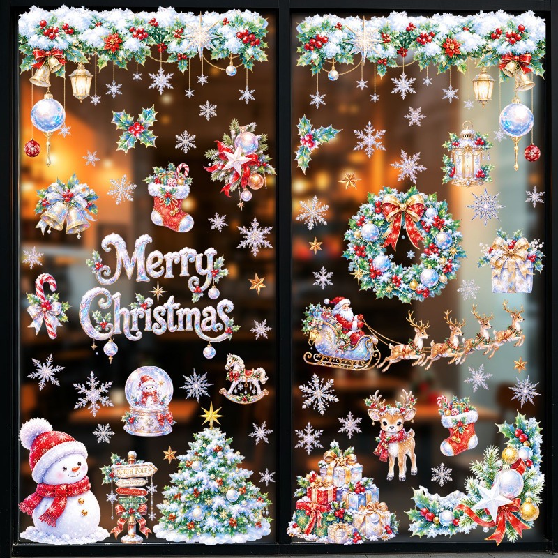 Snowflake Window Decal - 9 hojas de pegatinas estáticas navideñas