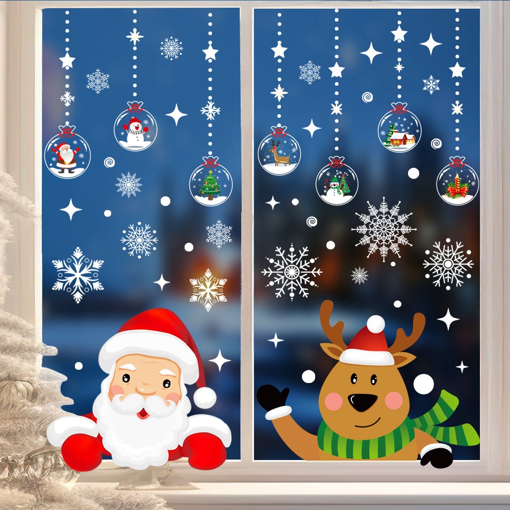 Snowflake Window Decal - Dibujos animados Navidad Santa Claus ventana