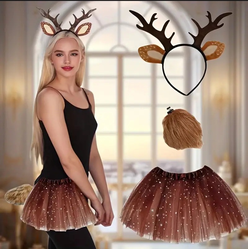 Conjunto de disfraz de reno, f - Reindeer Antlers Headband reseña y precio